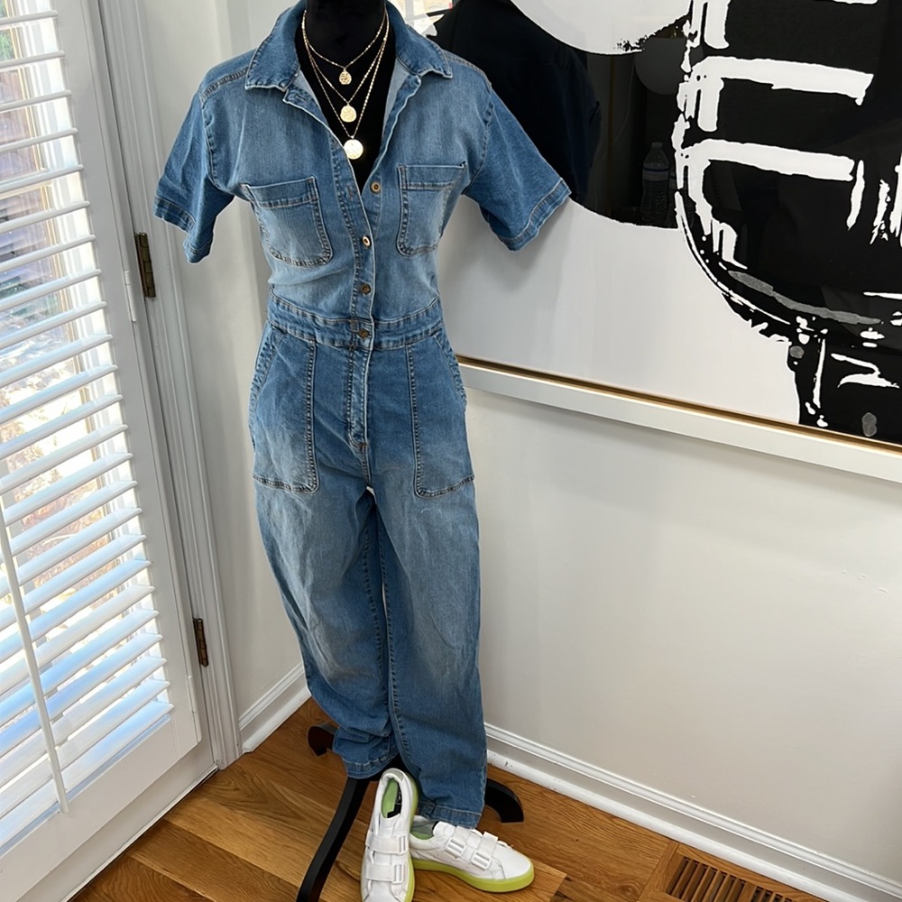 Celebrity Pink Juniors Short Sleeve Denim Stretch Boilersuit, Size XS - Picture 4 of 15